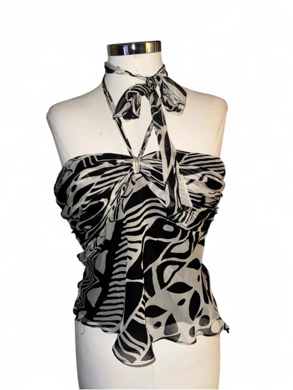 Y2K ICE unique 100% silk black & white abstract top